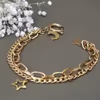 دستبندکارتیردوردیفه استیل رنگ ثابت عیار18ضدحساسیت