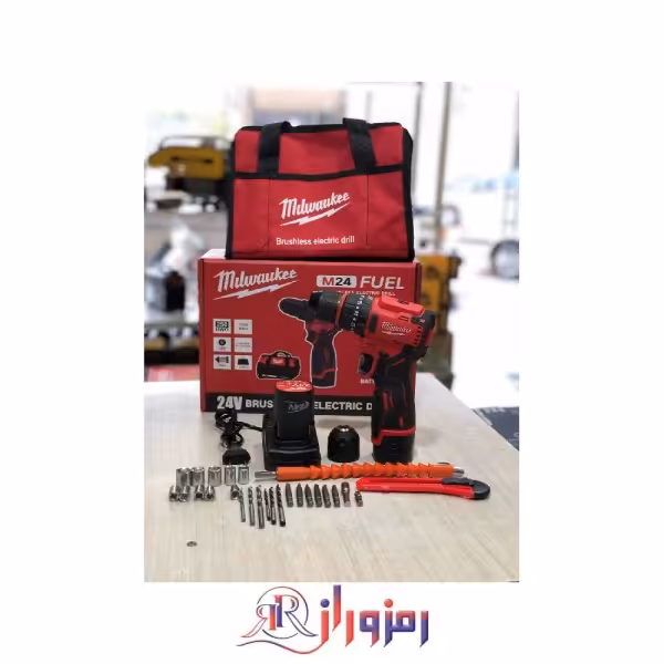 دریل شارژی 24 ولت میلواکی موتور براشلس 3 نظام فلز
