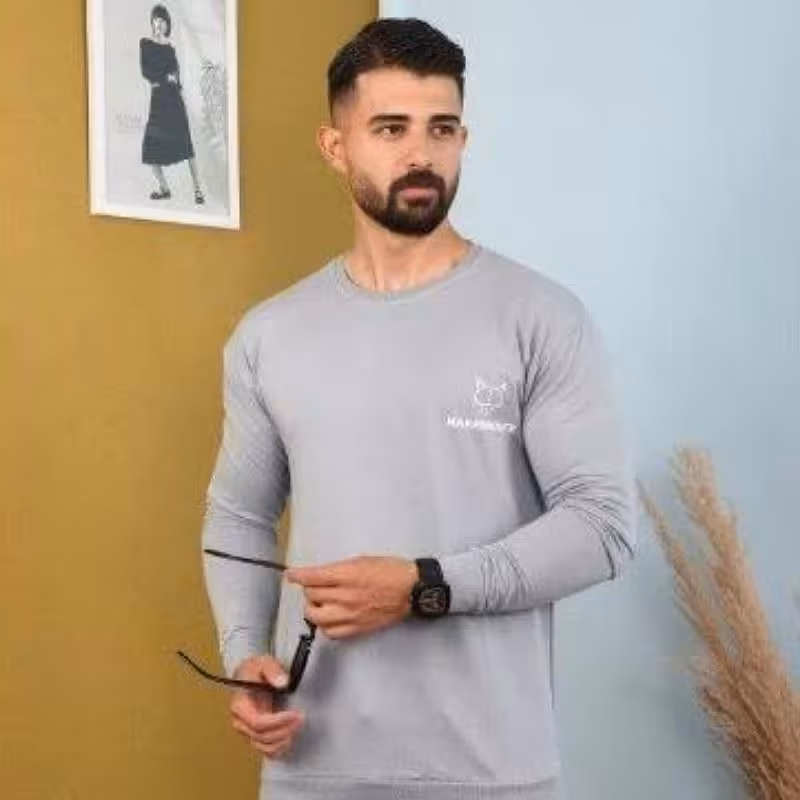 بلوزاستین بلند مردانه پنبه دورس طوسی
