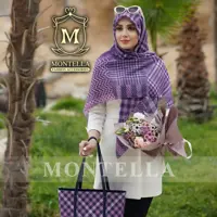 ست کیف مخمل و روسری نخی برند مونتلا  طرح تارتان چند تکه صورتی(ارسال به سراسر کشور)