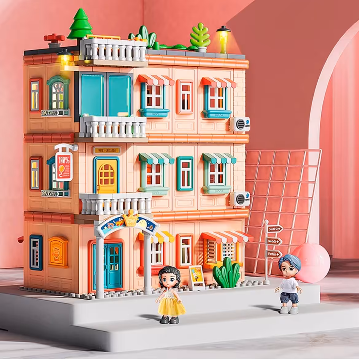 خانه ساختنی عروسکی بزرگ زیبا3 طبقه  با وسایل و دوعدد فیگور 