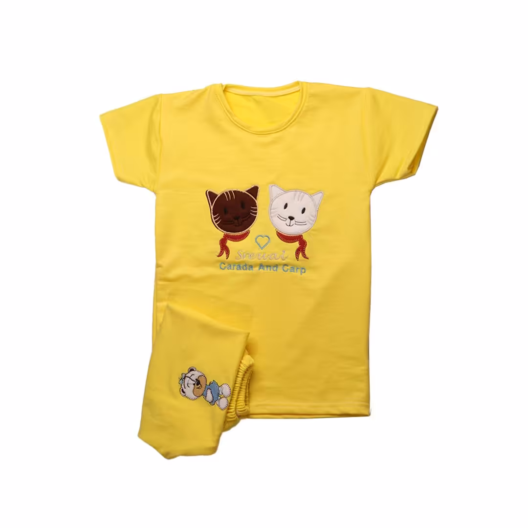 تیشرت شلوارک مدل چاپ برجسته لیمویی