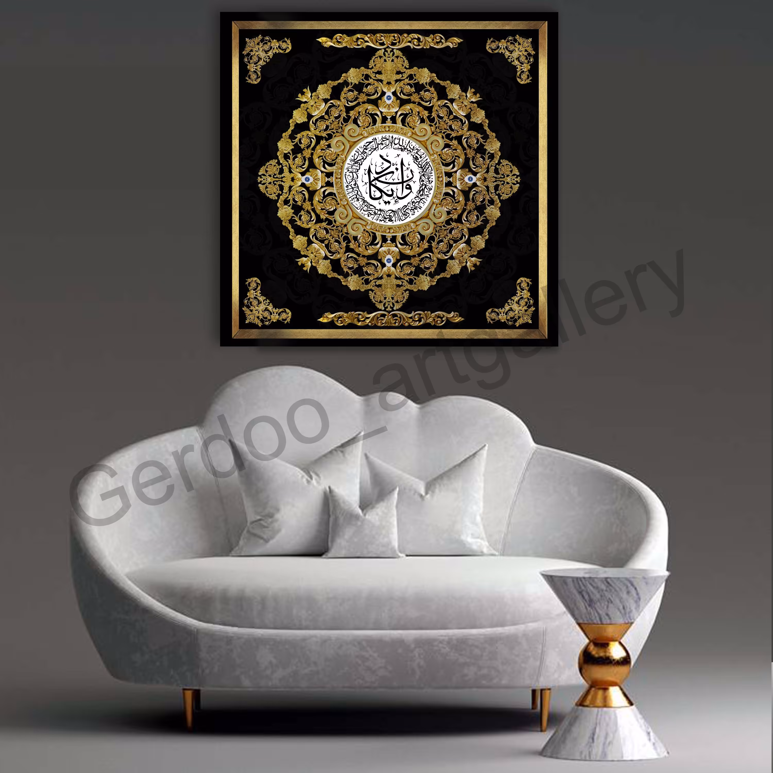 تابلو وان یکاد سایز 90 سانت با نگین دارای قاب لوکس