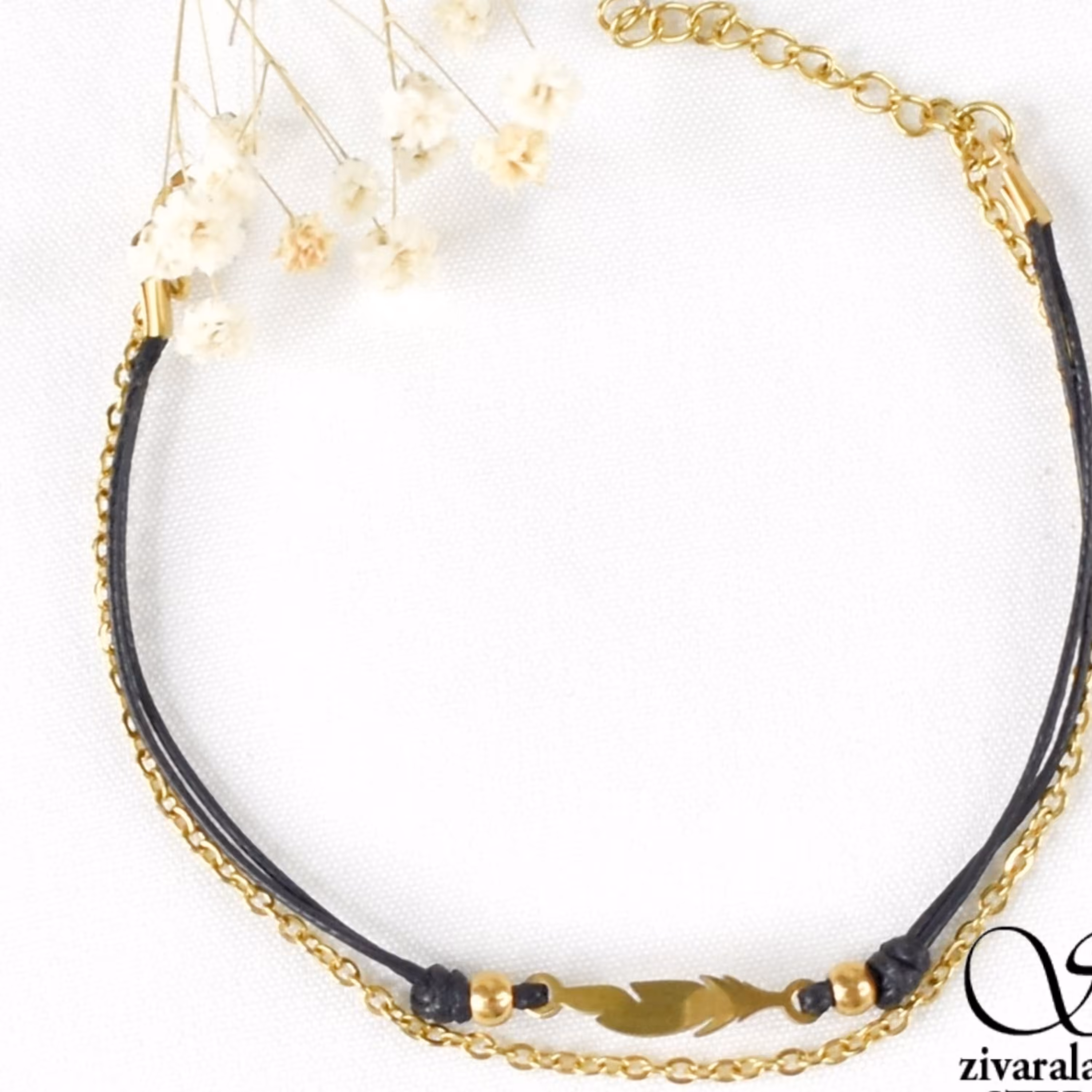 دستبند چرمی ظریف برگ رنگ ثابت بدون حساسیت کد6824