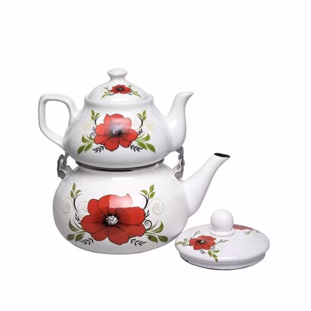 ست کتری و قوری  لعابی گلدار راسا Rasa