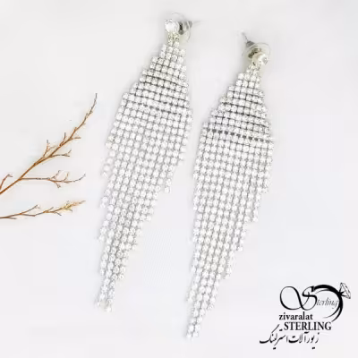 گوشواره آویز جواهری سفید کد 12190