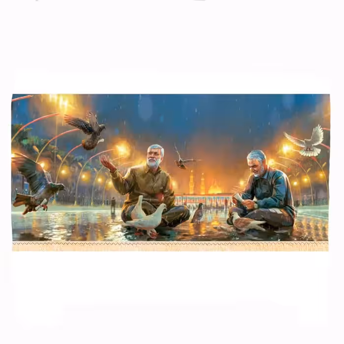 پرچم سابلیمیشن طرح حاج قاسم و ابومهدی بین الحرمین کد 1034(300 در 140)