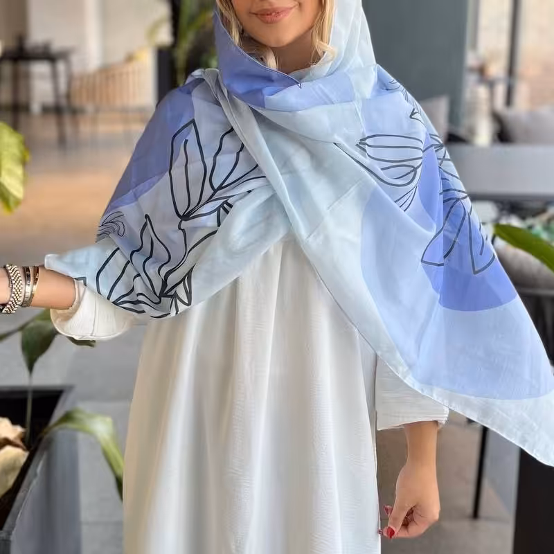 شال آبی  طرحدار چهارفصل ارسال رایگان 