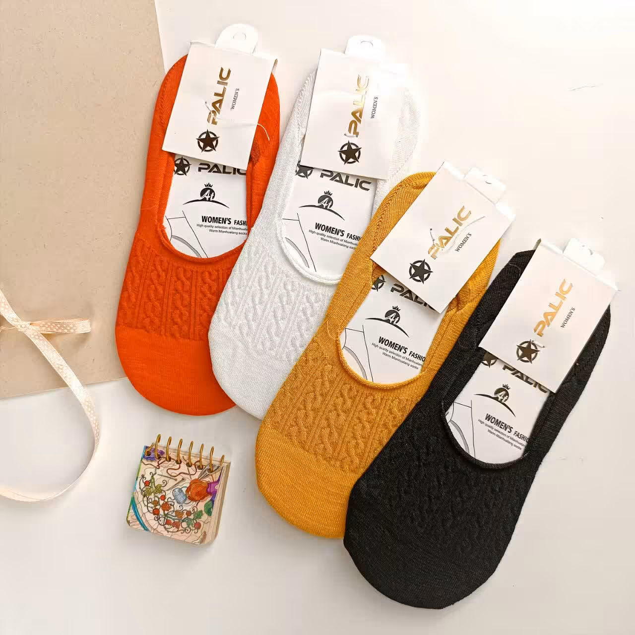 جوراب کالج زنانه و دخترانه گندمی زنجیری نخ پنبه وارداتی  - پاستیلی پوش 