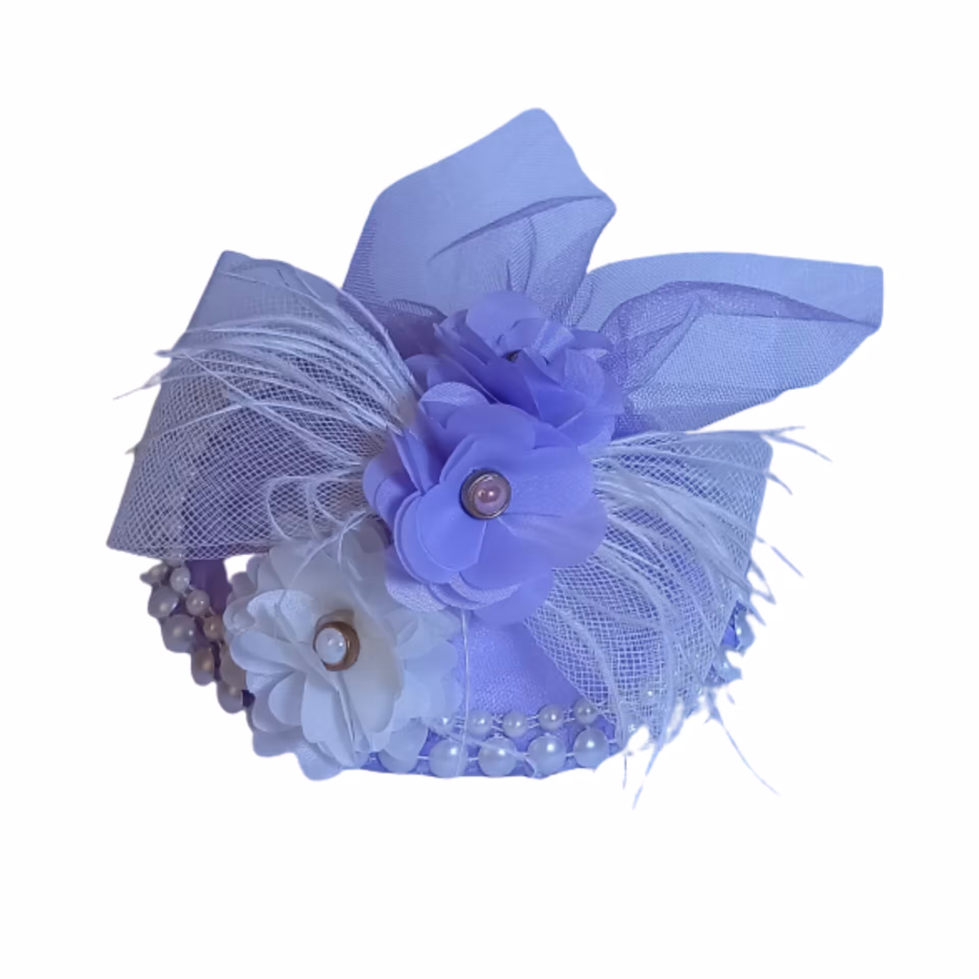 کاپ کلاه دخترانه با گل پارچه ای و تور دارای رنگبندی