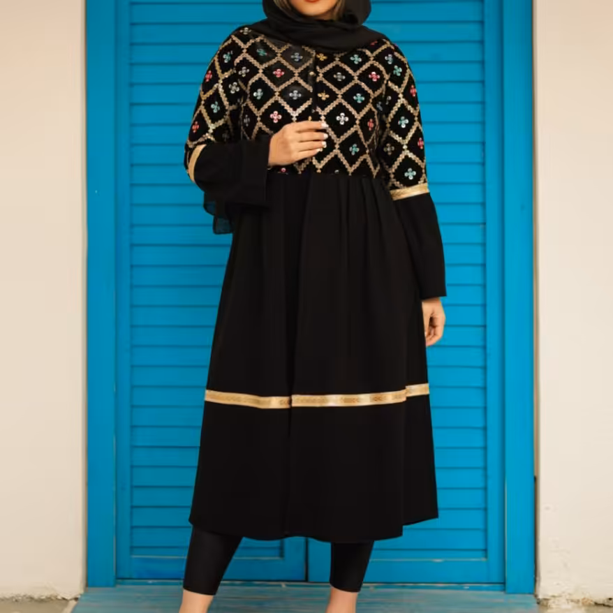 مانتو زنانه مجلسی رنگ مشکی بلند