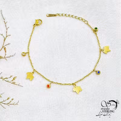 دستبند استیل آویز برگ با نگین رنگی کد 13761