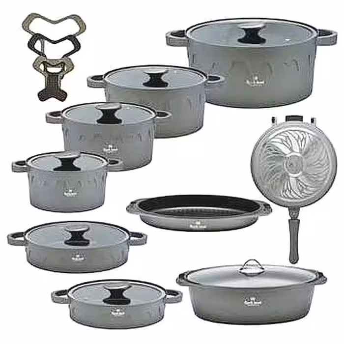 سرویس قابلمه 21 پارچ راکلند خاکستری لیانا(باضمانت نامه شرکتی)(ضدخش)متریال چدن بسیار باکیفیت