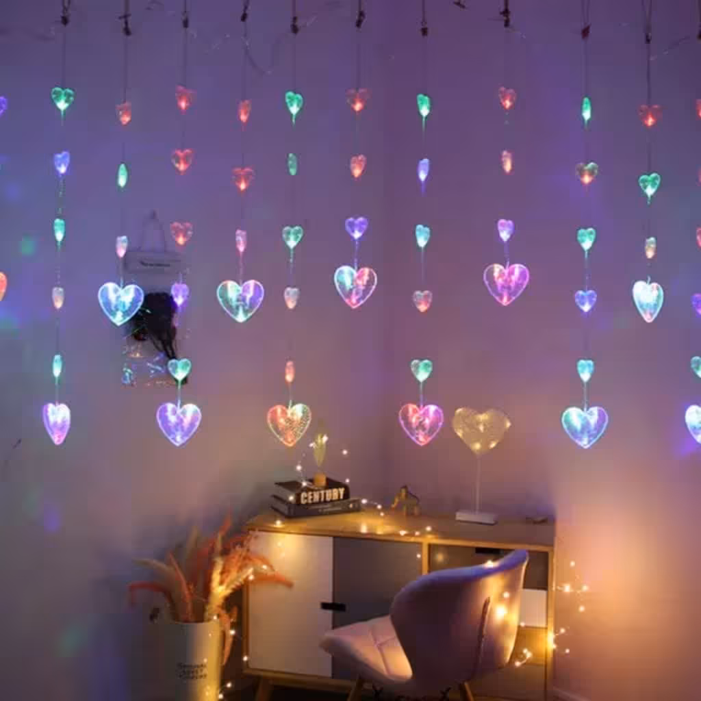 ریسه LED قلب بزرگ و کوچیک پرده ای کنترل ازراه دور
