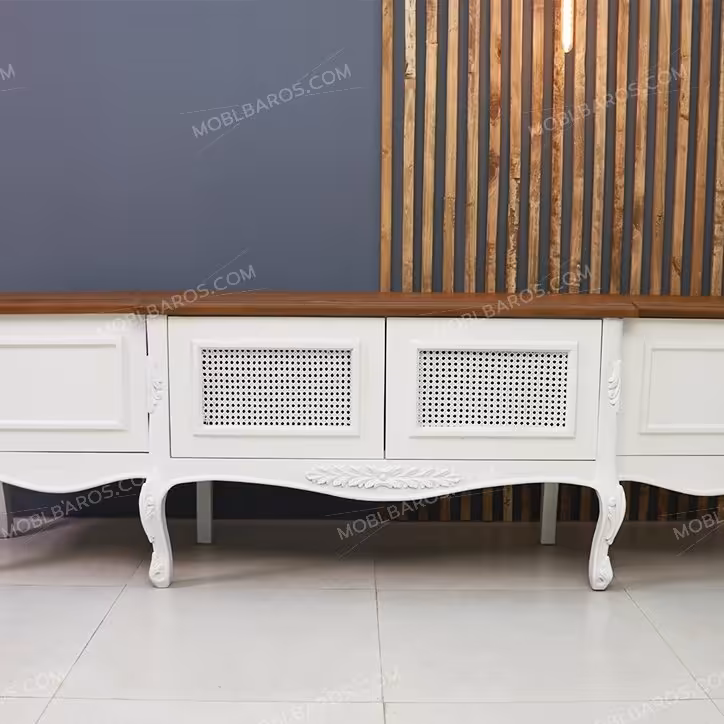 میزتلویزیون جدید حصیری سفید کارینو(ارسال با باربری پس کرایه)