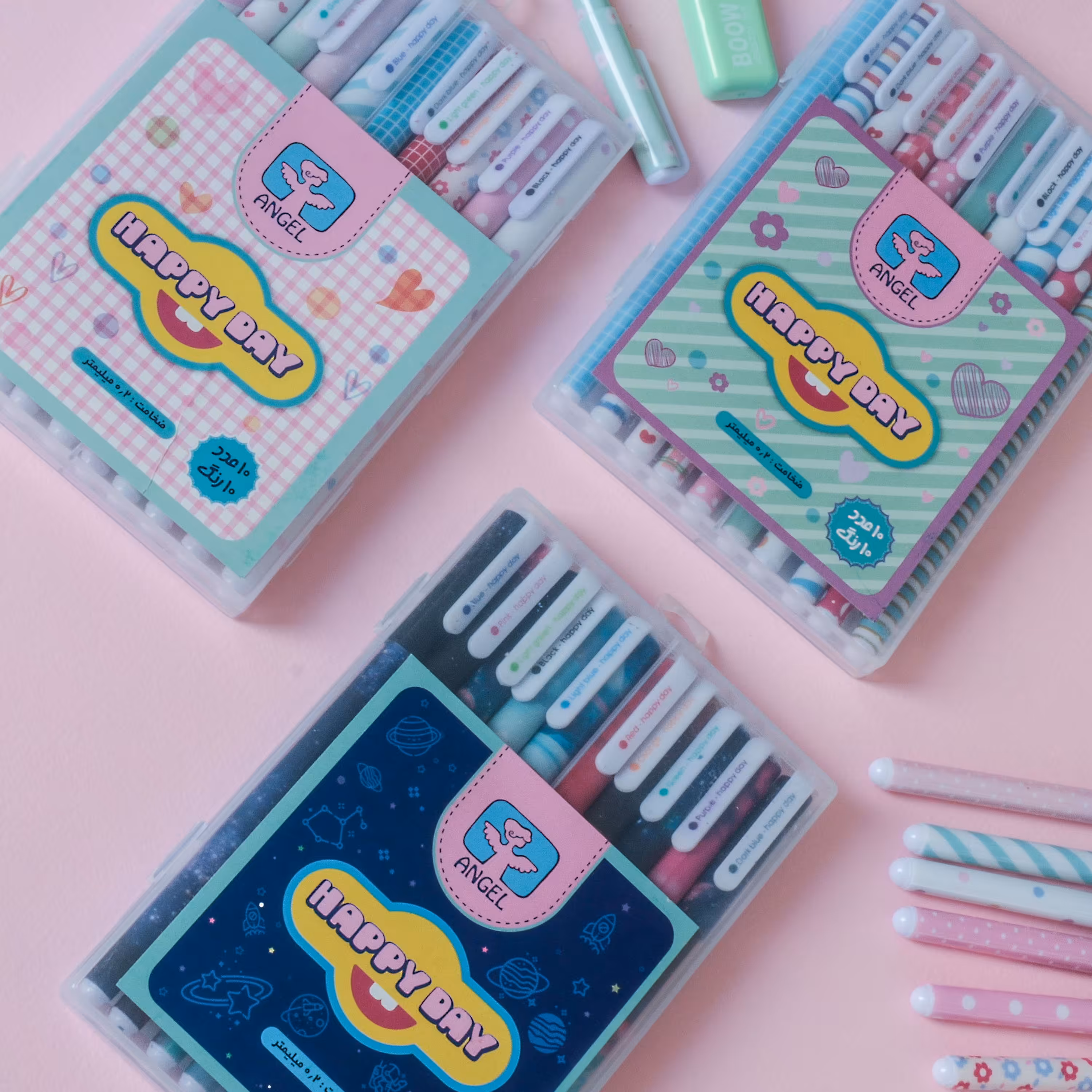 روان نویس ده رنگ Happy Day ضخامت 0.2 میلیمتر بسیار ظریف و زیبا در سه مدل