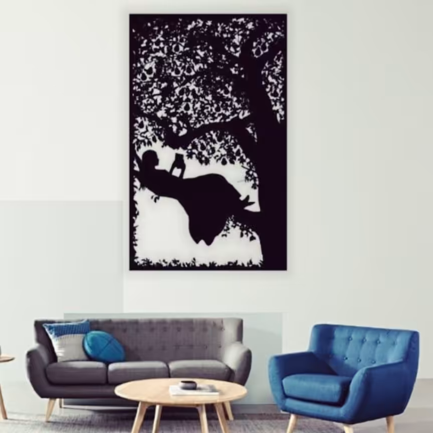 تابلو کلاسیک چوبی طرح بانو  رنگ مشکی سایز  70.90