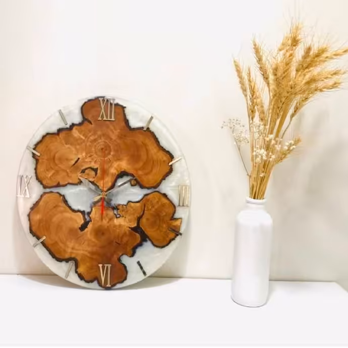 ساعت دیواری چوب و رزین نردبام آسمان مدل G100، قطر 60cm