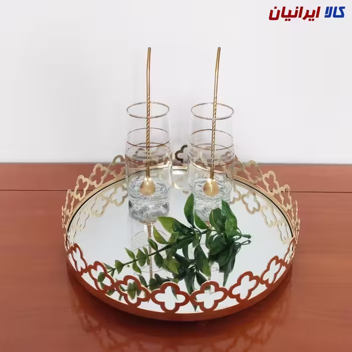 سینی کف آینه‌ای دایره‌ای طلایی