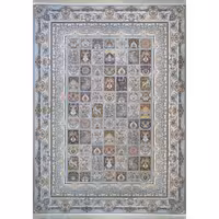 فرش ماشینی افرند 1500 شانه گل برجسته زمینه نقره ای کد 55020 (دوازده  متری)