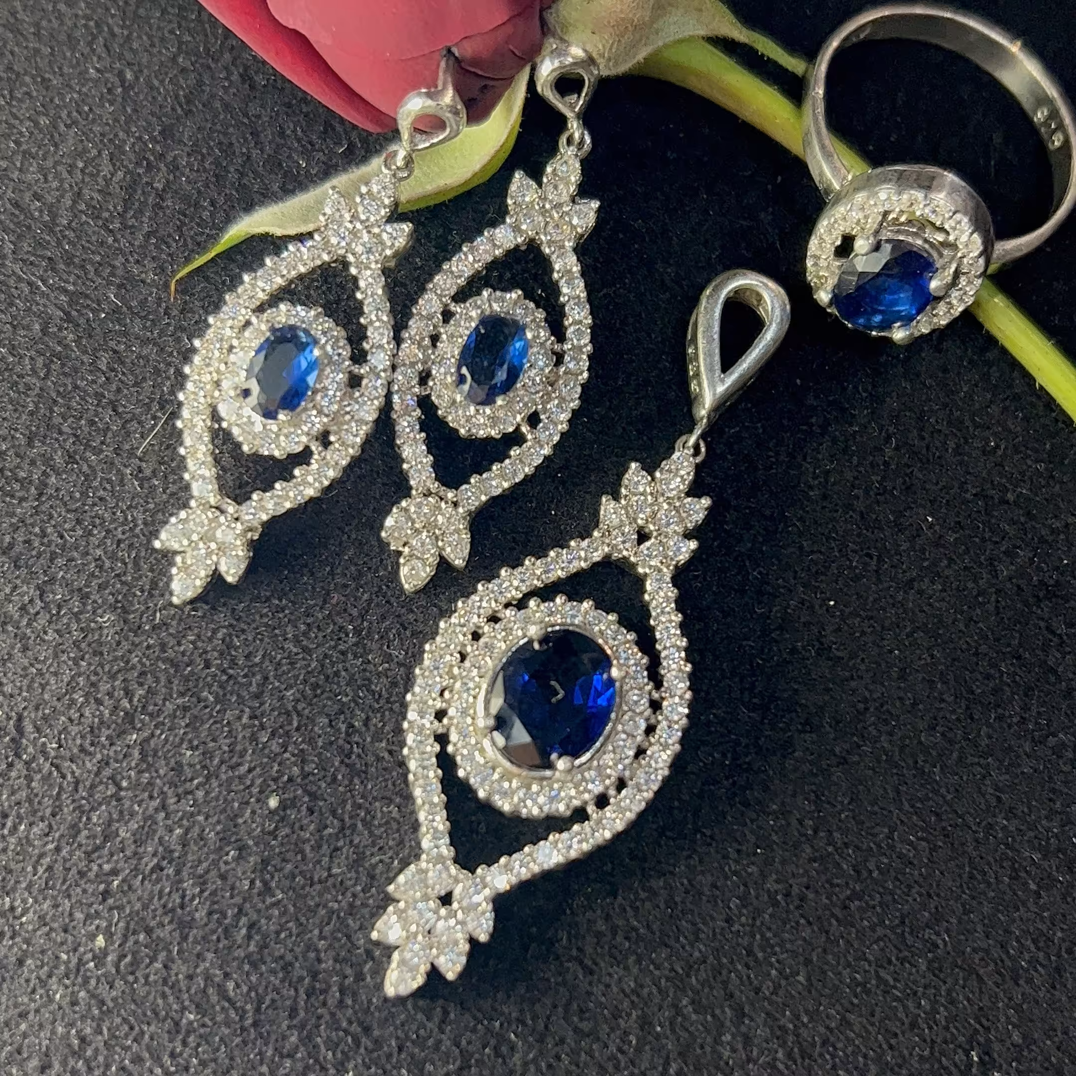 ست یاقوت کبود جواهری نقره زنانه مدل عثمانی آبکاری طلا