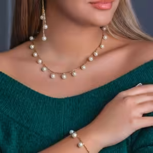 نیم ست مروارید آویز استیل