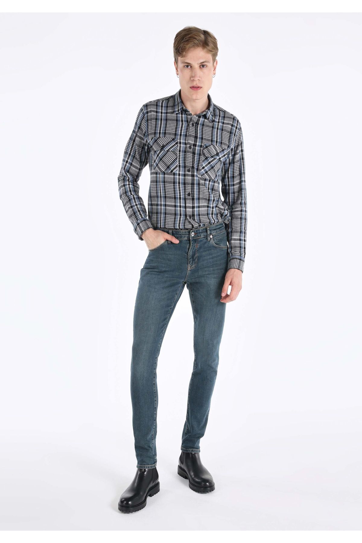 شلوار خاکستری مردانه 041 دنی Slim Fit کمر کم جین Colin’s