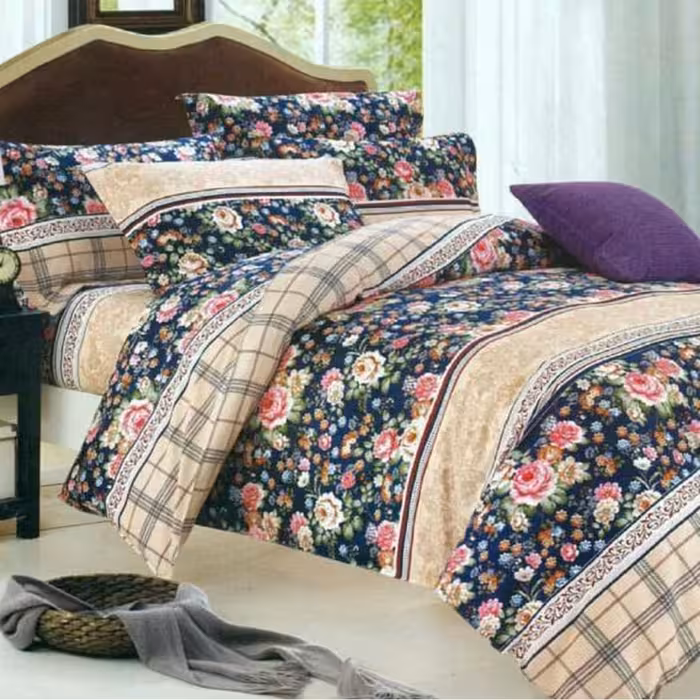 ملحفه روتشکی کشدار+دو عدد عدد روبالشی زیپ دار دونفره 3 تکه