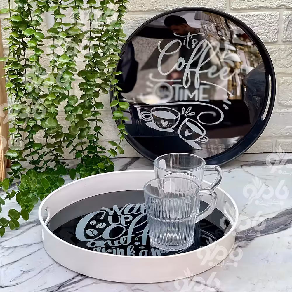 سینی پلاستیکی گرد لبه دار شیشه ای رایکا