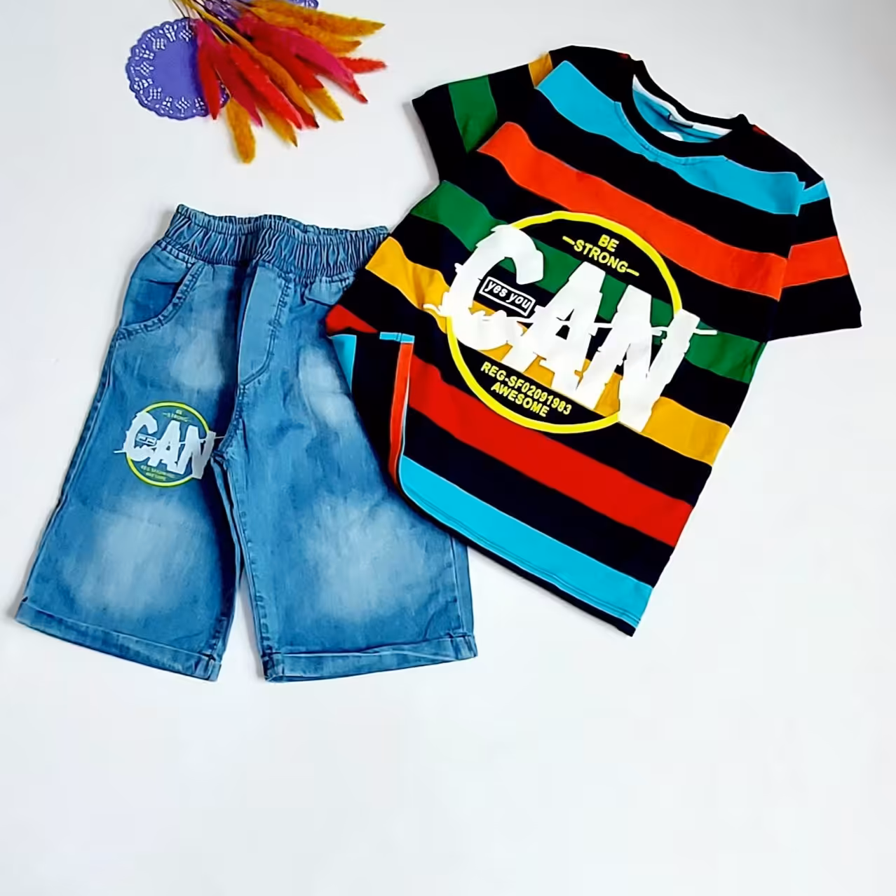 تیشرت شلوارک جین پسرانه