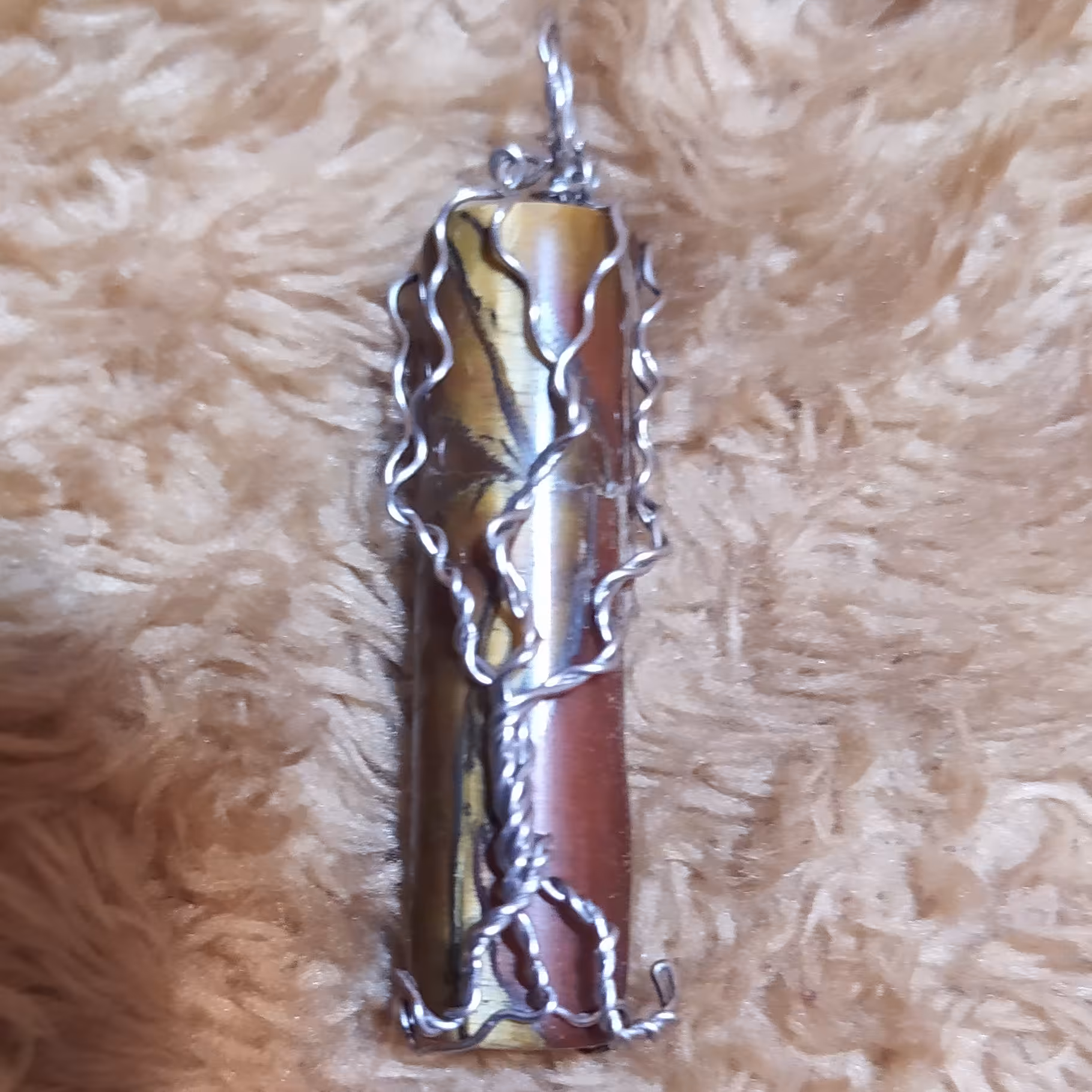گردنبند یونیسکس استوانه ای چشم ببر طرح درخت زندگی ( دستساز و ساخته شده با استیل)