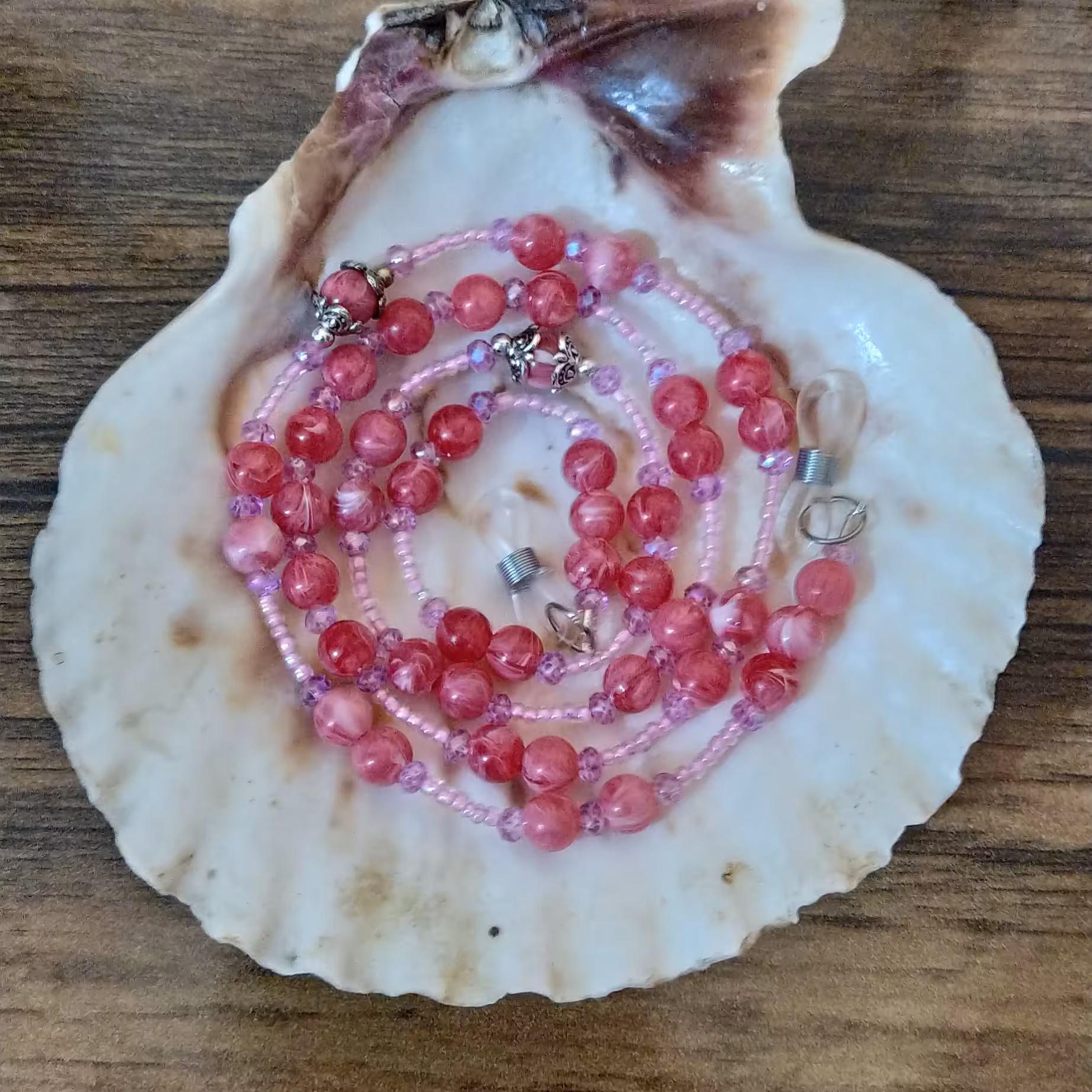 بند عینک سنگ و مروارید صورتی پررنگ 