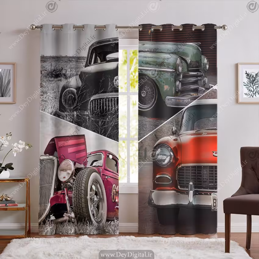 پرده پانچی طرح ماشین های کلاسیک خارجی PK-5872