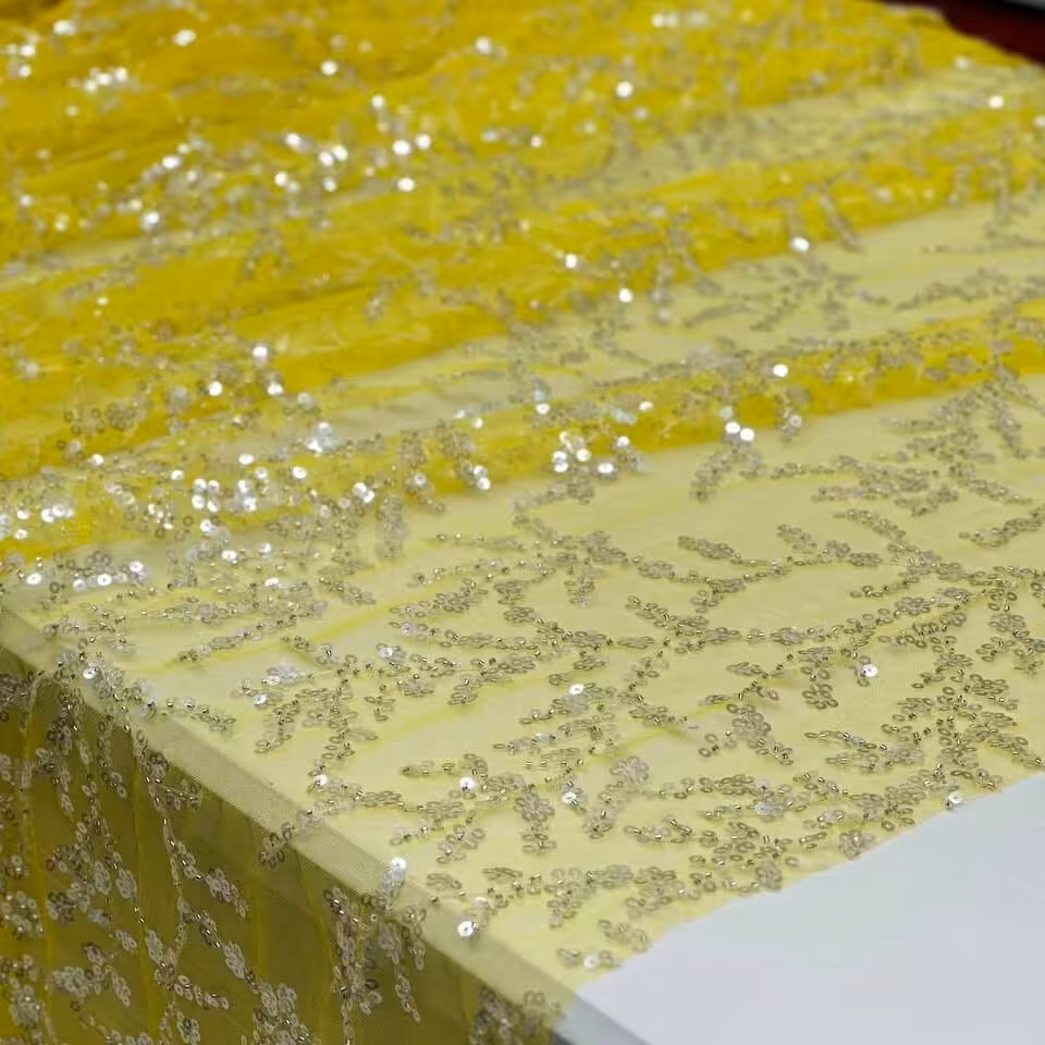 پارچه دانتل مجلسی منجوق دوزی و ملیله دوزی اصل قواره سه متری