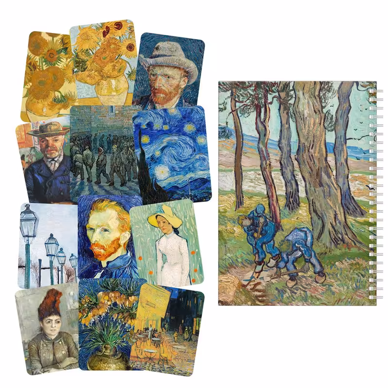  دفتر مشق باژیکان طرح ون گوگ کد 20213739 به همراه برچسب مجموعه 12 عددی