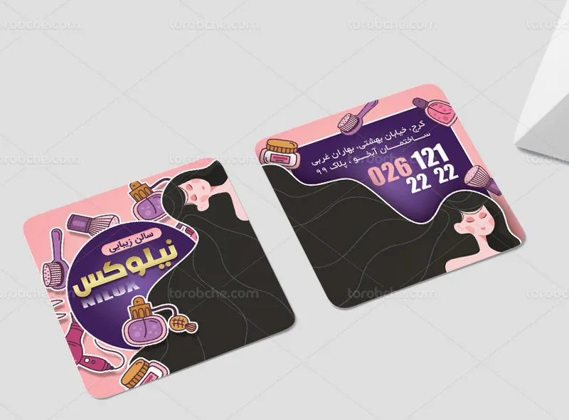 طرح کارت ویزیت سالن زیبایی مربعی | گرافیک با طعم تربچه