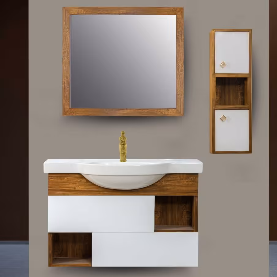 روشویی کابینتی مدل الور ابعاد 50 در 100 تمام پی وی سی ضد آب با آینه و باکس ارسال به سراسر ایران