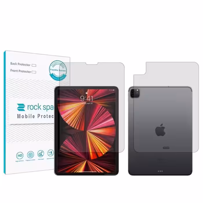 گلس صفحه نمایش و پشت تبلت اپل iPad Pro 11 (2021) مدل نانو هیدروژل شفاف برند راک اسپیس کد LL