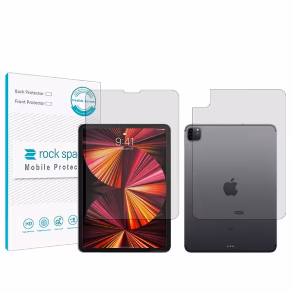 گلس صفحه نمایش و پشت تبلت اپل iPad Pro 11 (2021) مدل نانو هیدروژل شفاف برند راک اسپیس کد LL