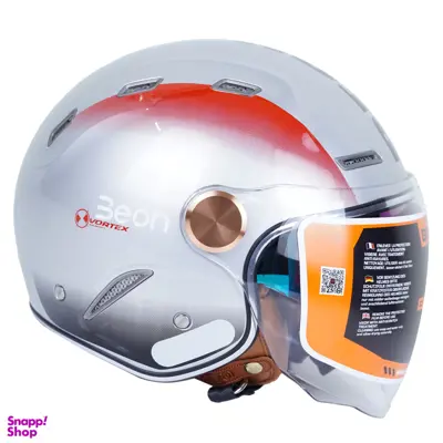 کلاه کاسکت بدون فک بلوتوثی بیون مدل +B-122 Gray Red Shine رنگ نقره ای به همراه کاور