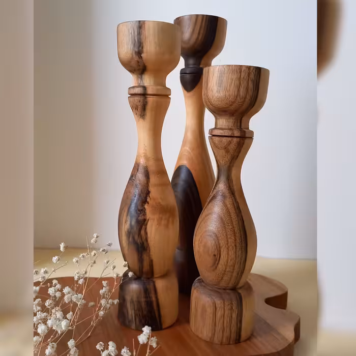 پایه شمع چوبی ، جاشمعی چوبی، شمعدان چوبی گردو 