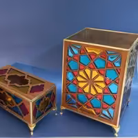 مجموعه ی جای دستمال جای کارد و چنگال و سطل طرح گره چینی( ارسی ) دست ساز (پس کرایه)