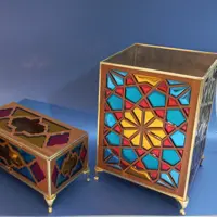 مجموعه ی جای دستمال جای کارد و چنگال و سطل طرح گره چینی( ارسی ) دست ساز (پس کرایه)
