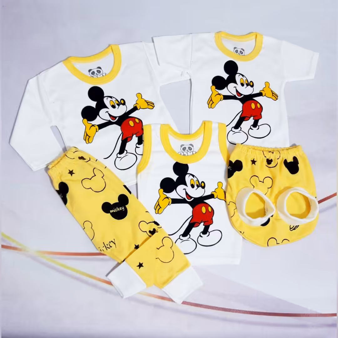 ست پنج تکه جعبه ای نوزادی طرح میکی موس سایز 0 و 1 و 2