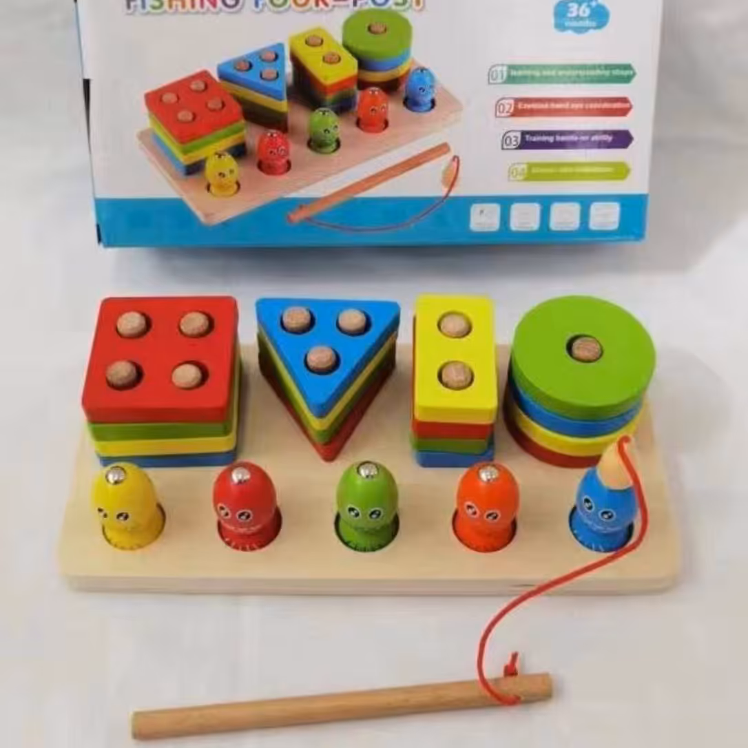 بازی فکری پایه اشکال و ماهیگیری مونته سوری چوبی