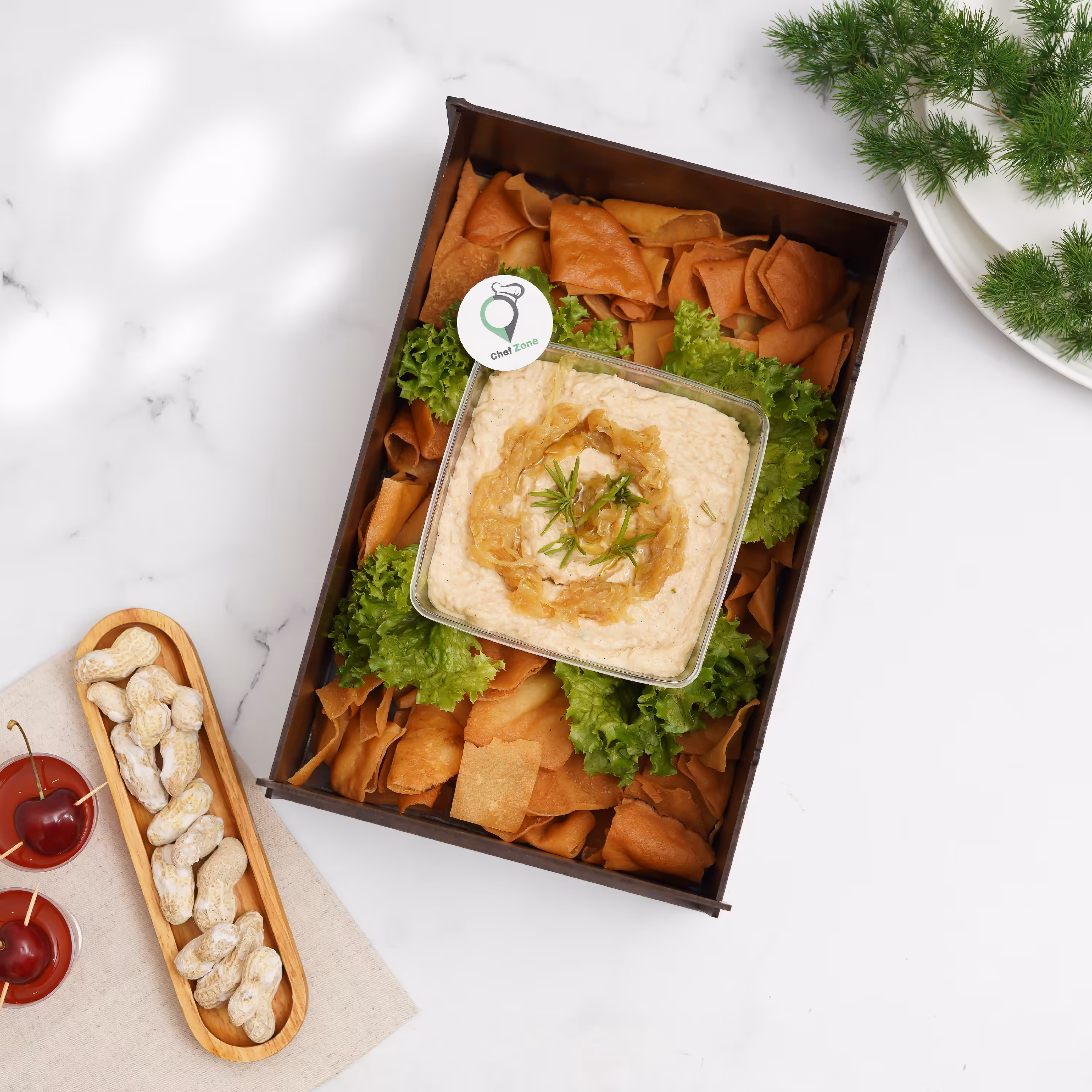 فینگرفود دیپ لوبیا سفید و رزماری همراه با نان سرخ شده