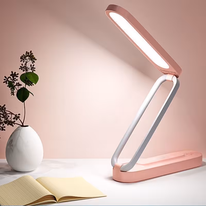 چراغ مطالعه خاص و مینیمال تاشو شارژی در دو رنگ صورتی و سفید مناسب استفاده آقایان و بانوان