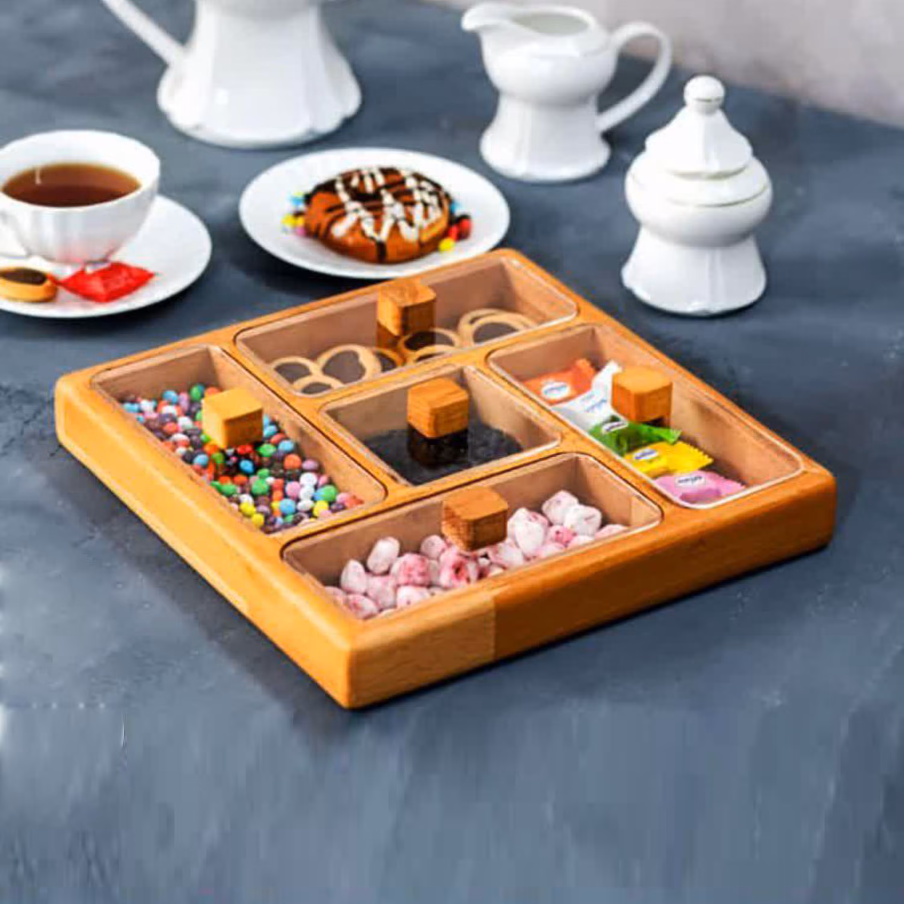 جعبه پذیرایی یا تی بگ 5 خانه چوبی کد 11035