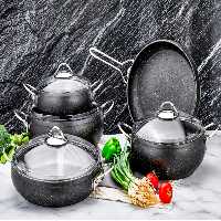 سرویس قابلمه گرانیتی 9 پارچه اوزلایف مدل AZRA خاکستری