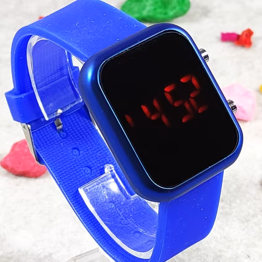 ساعت ال ای دی بندسلیکونی آبی